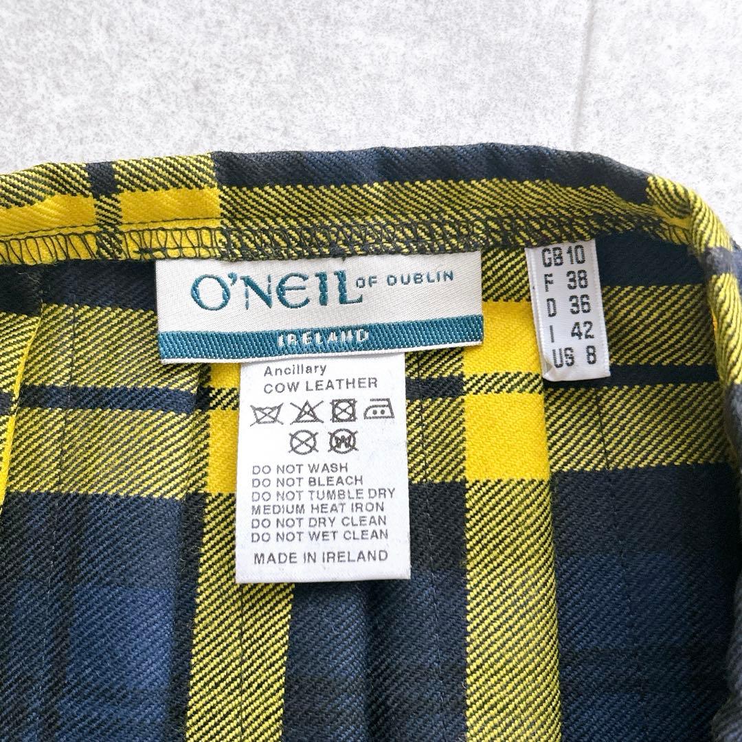 美品✨ オニールオブダブリン ラップスカート　ベルト 牛革 チェック イエロー