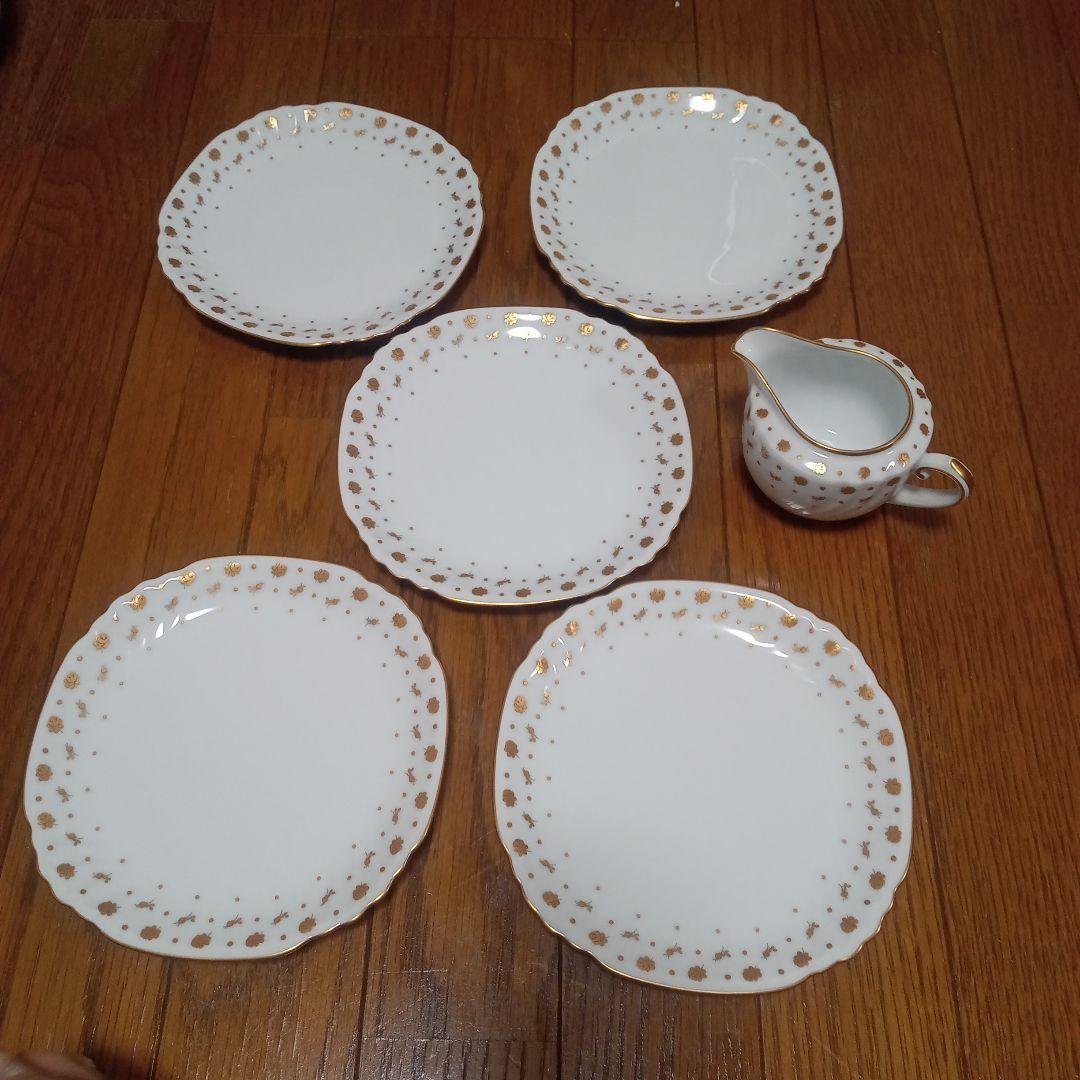 希少　[美品]　大倉陶園　ジャネットライン　金彩　お皿5枚　ミルクピッチャー付