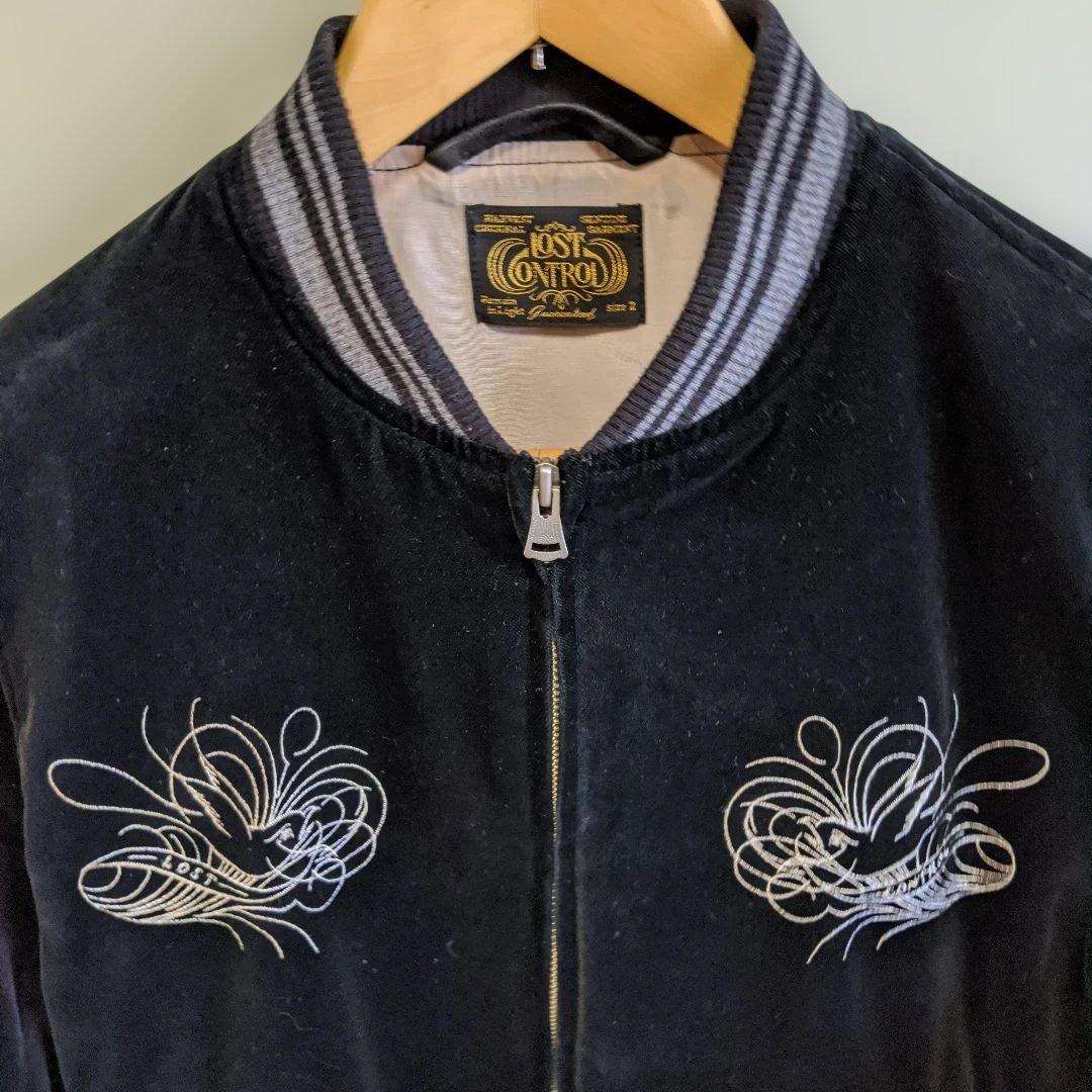 最終価格】LOST CONTROL ベロア刺繍スカジャン　黒　M