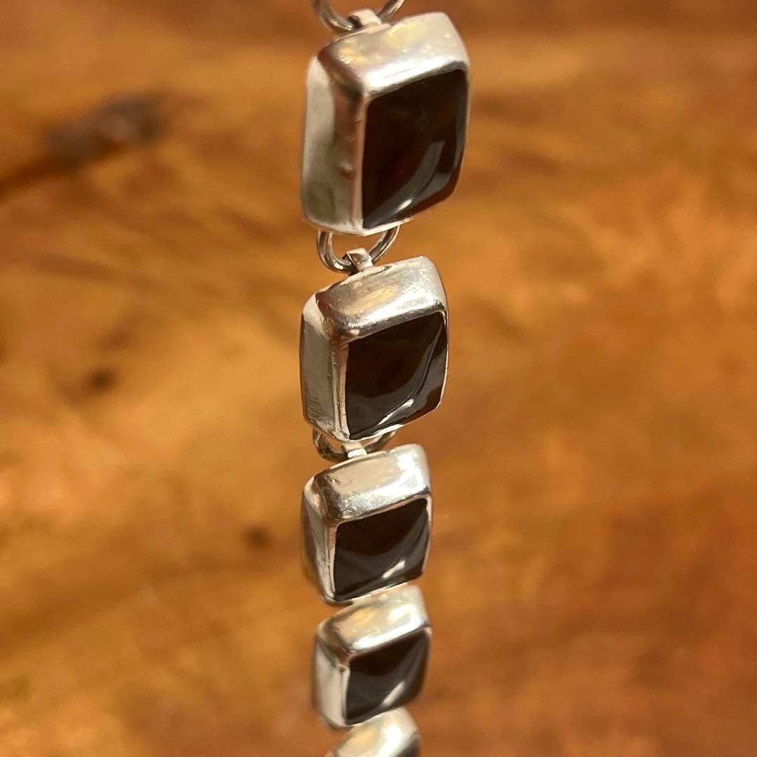 メキシコ ヴィンテージ シルバー オニキス ブロックリンク ブレスレット 925