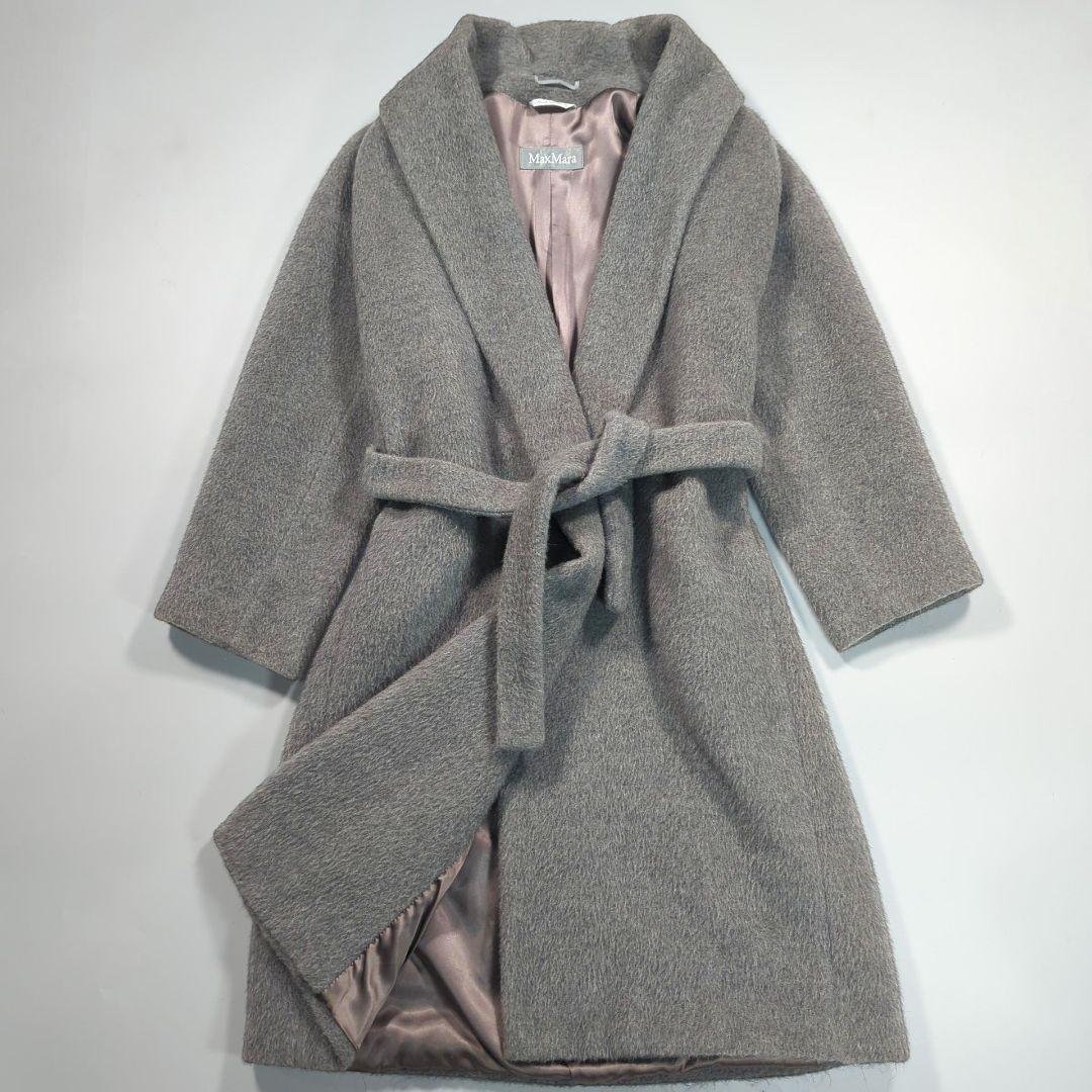 マックスマーラ　銀タグ　アルパカ　モヘヤ　シャギーコート　ローブ　ガウン