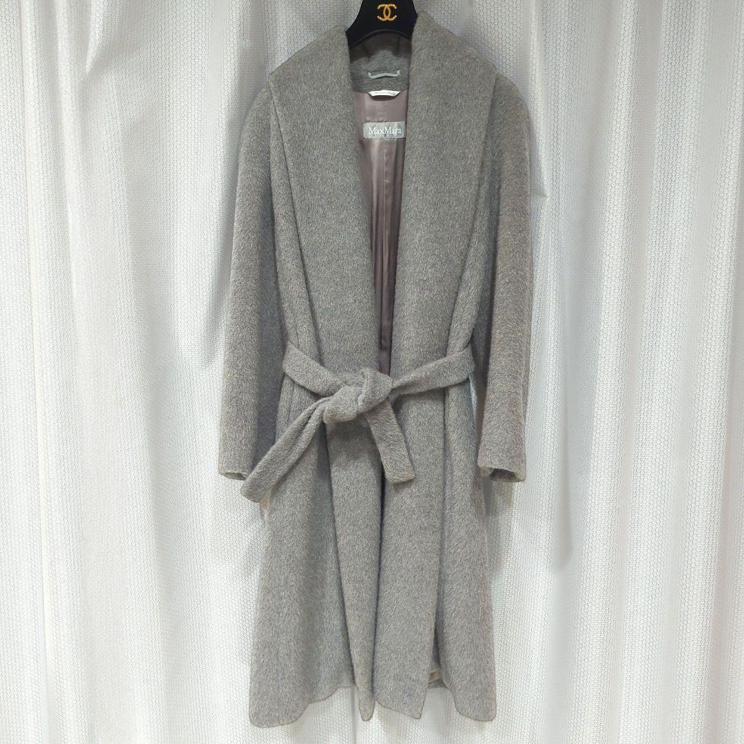 マックスマーラ　銀タグ　アルパカ　モヘヤ　シャギーコート　ローブ　ガウン