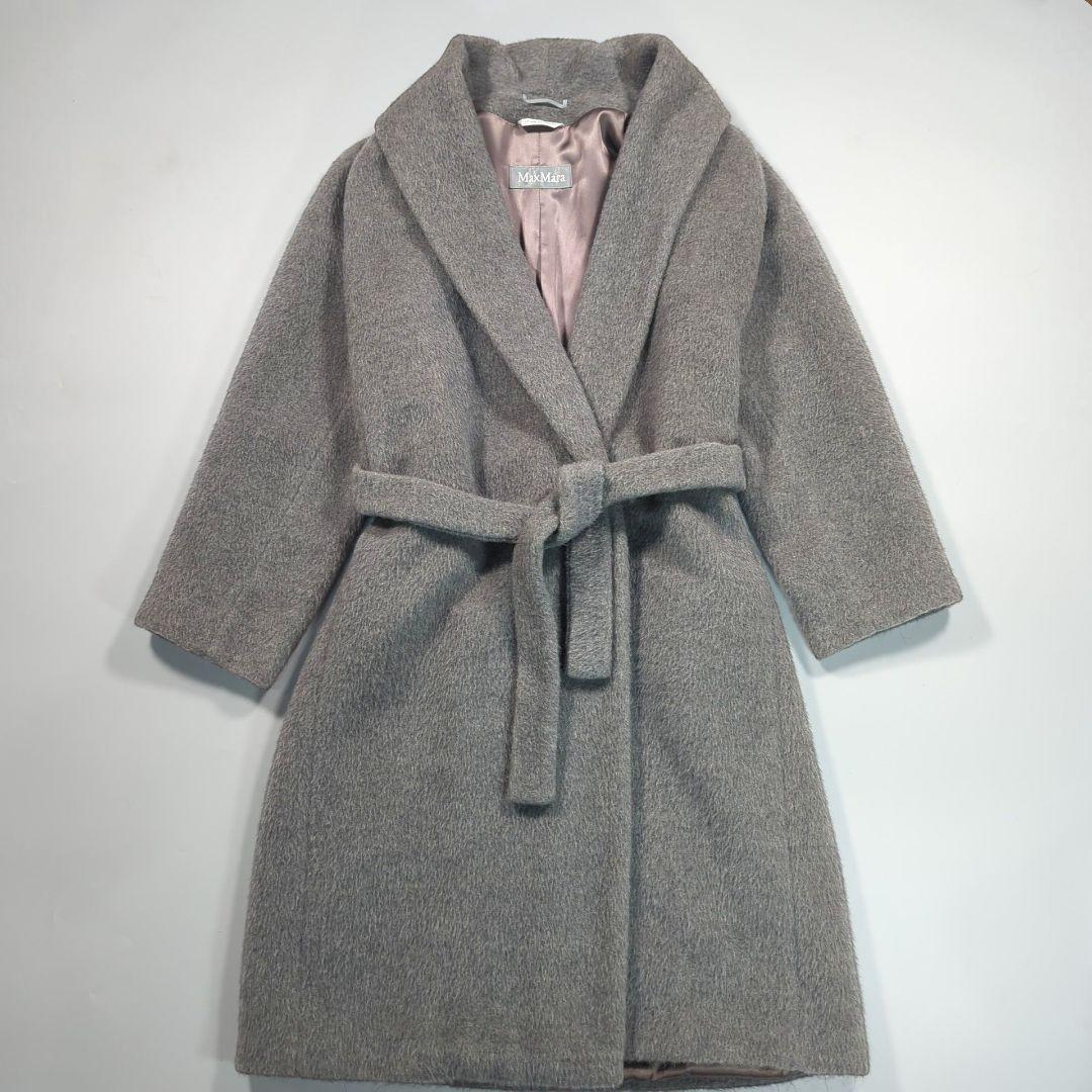 マックスマーラ　銀タグ　アルパカ　モヘヤ　シャギーコート　ローブ　ガウン