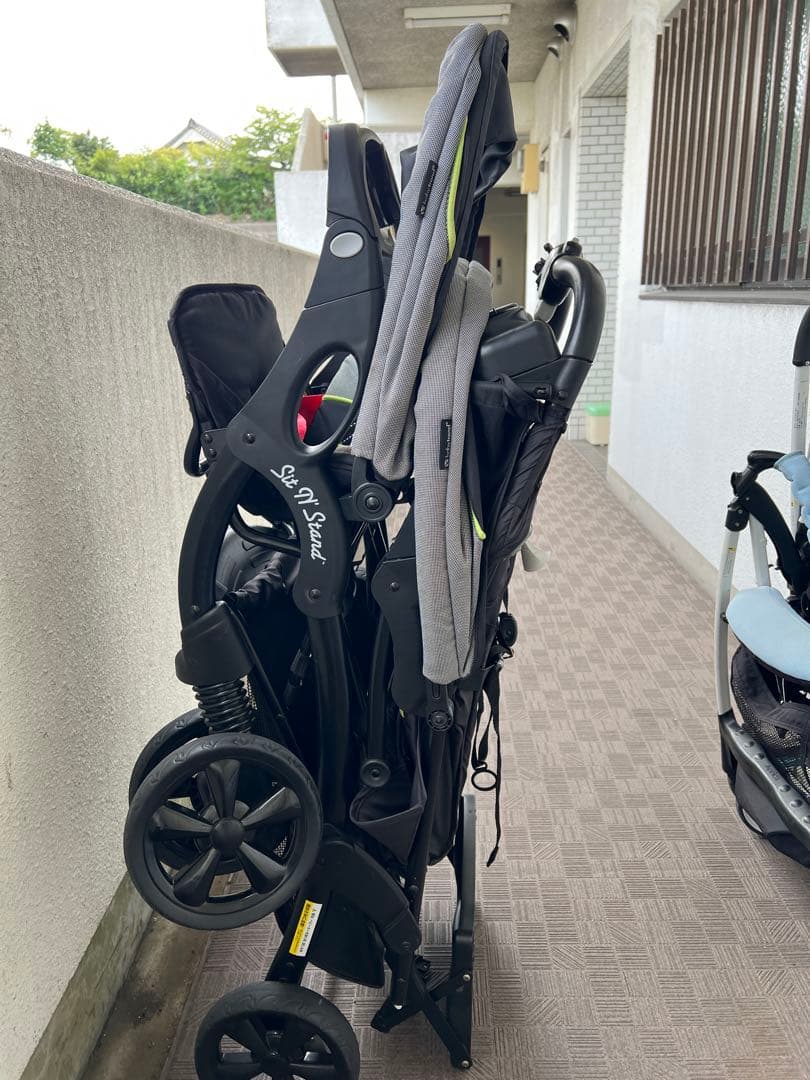 二人乗りベビーカー グレー 折りたたみ式