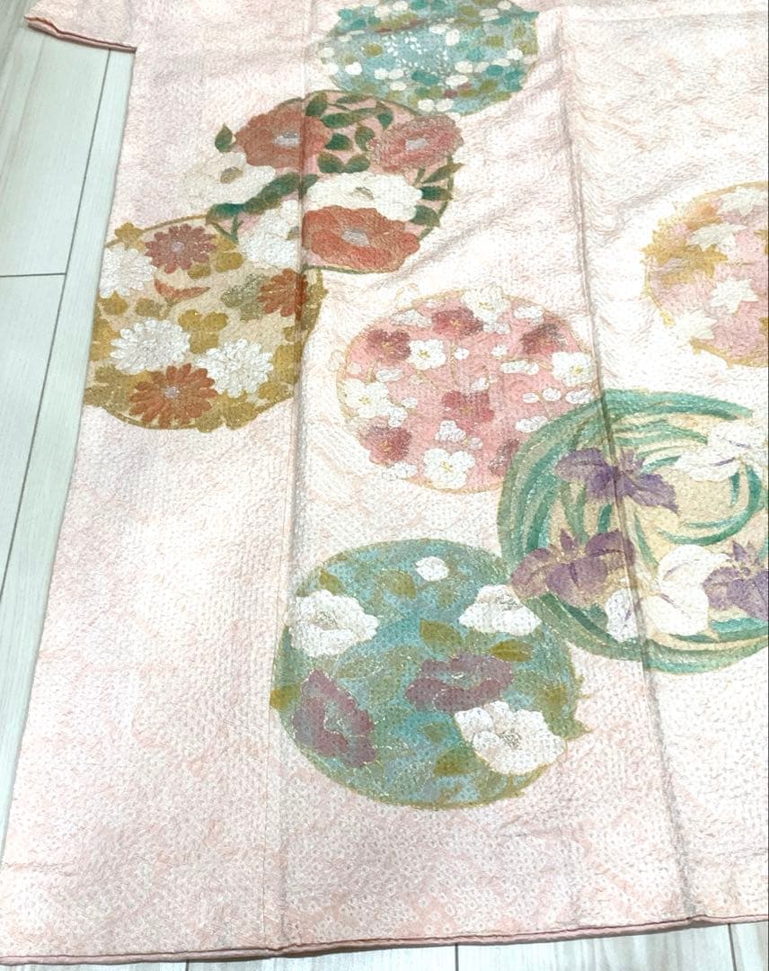 Siqi  振袖　極上手描友禅　摺金箔　ピンク　絞り　正絹　tkj014