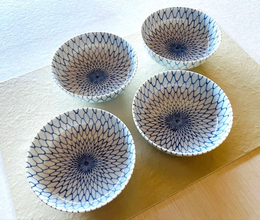 阪東晃司　染付網目中鉢　4客セット