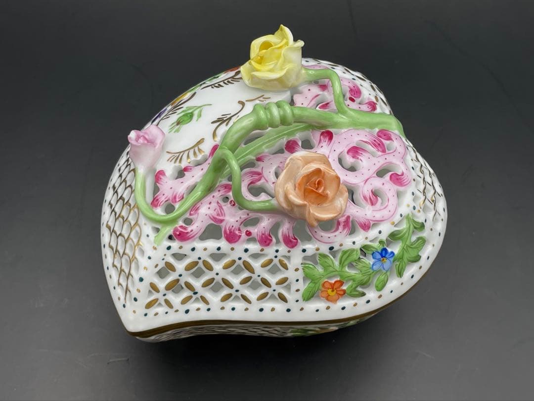 【S】美品 ヘレンド ボンボニエール 金彩 透かし オープンワーク