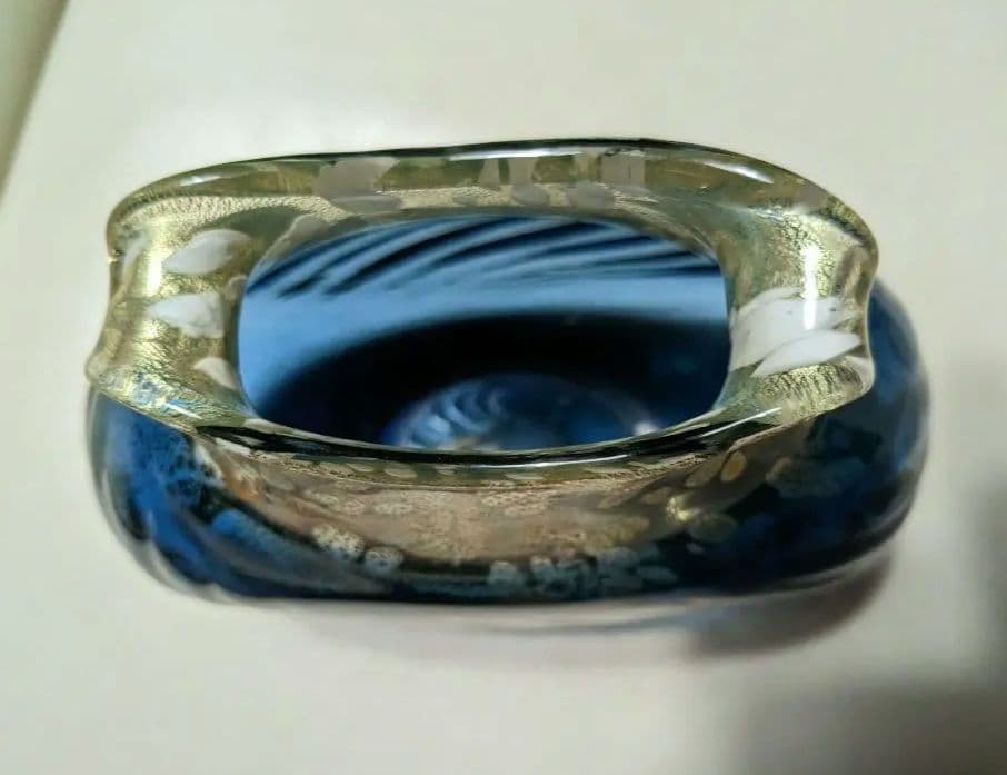 津軽　びいどろ　花瓶　青　ゴールド