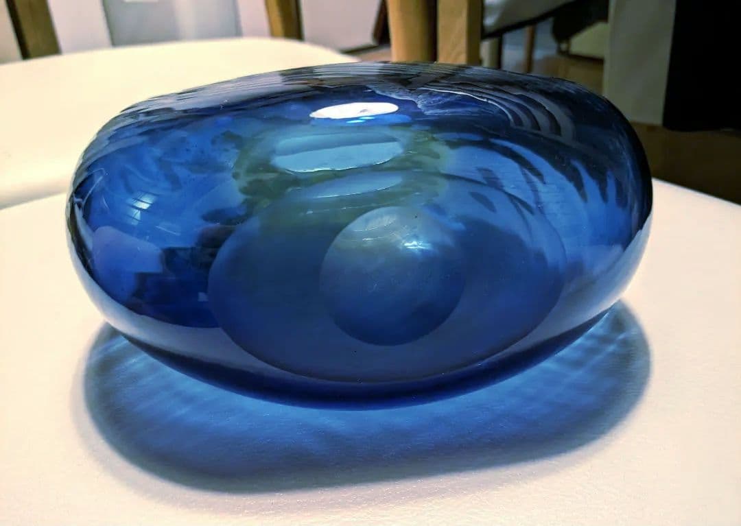 津軽　びいどろ　花瓶　青　ゴールド