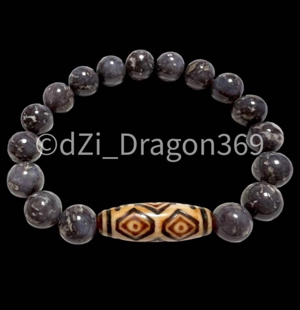 【一点限り】 上肯龍眼天珠とヴァイオレットクォーツのブレス