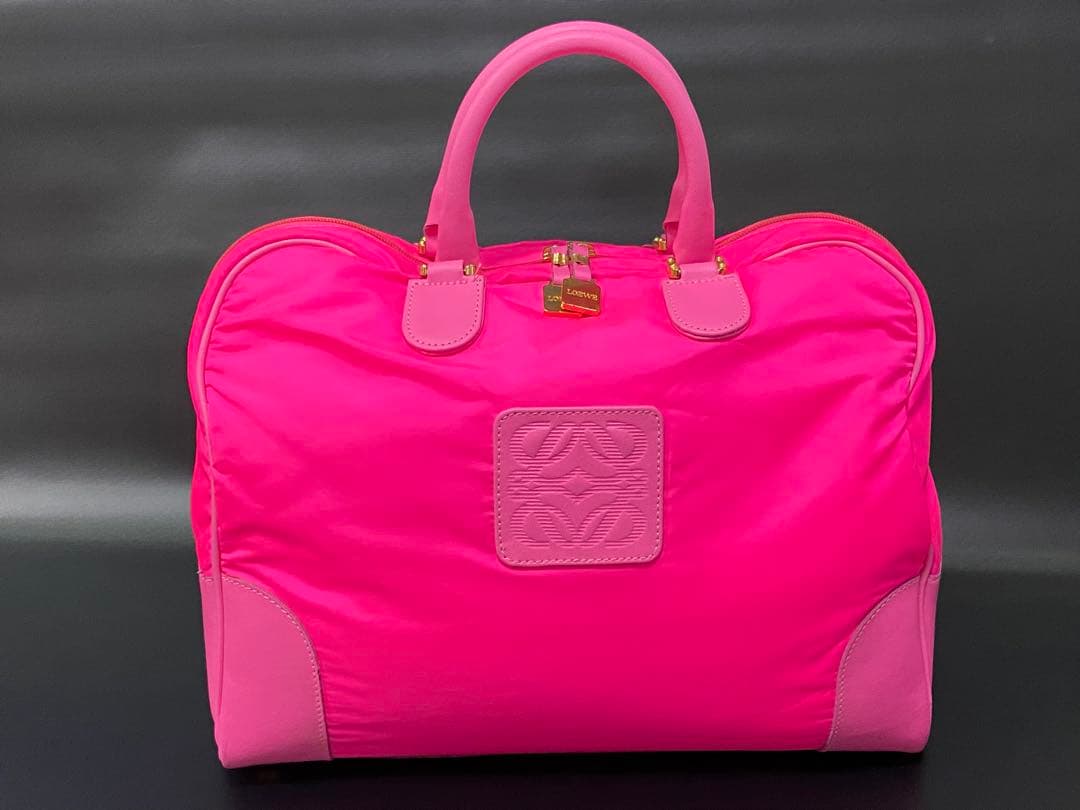 ロエベ ミニボストン アナグラム アマソナ32ナイロンレザー ピンク 旅行バッグ