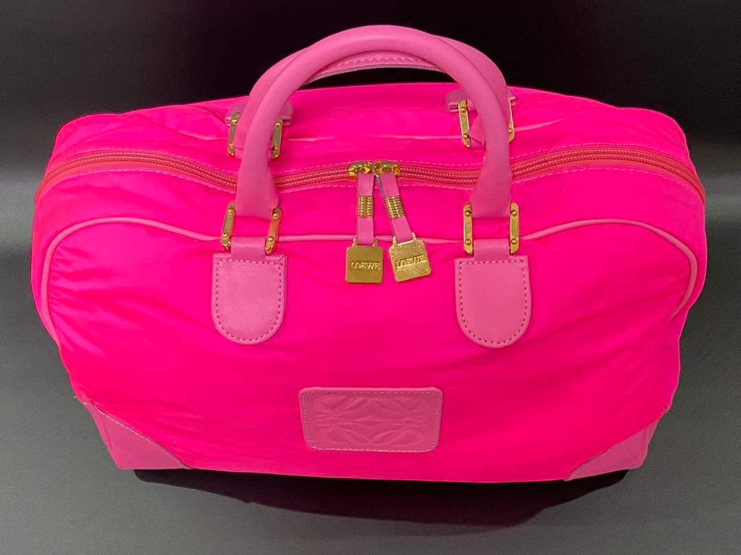 ロエベ ミニボストン アナグラム アマソナ32ナイロンレザー ピンク 旅行バッグ