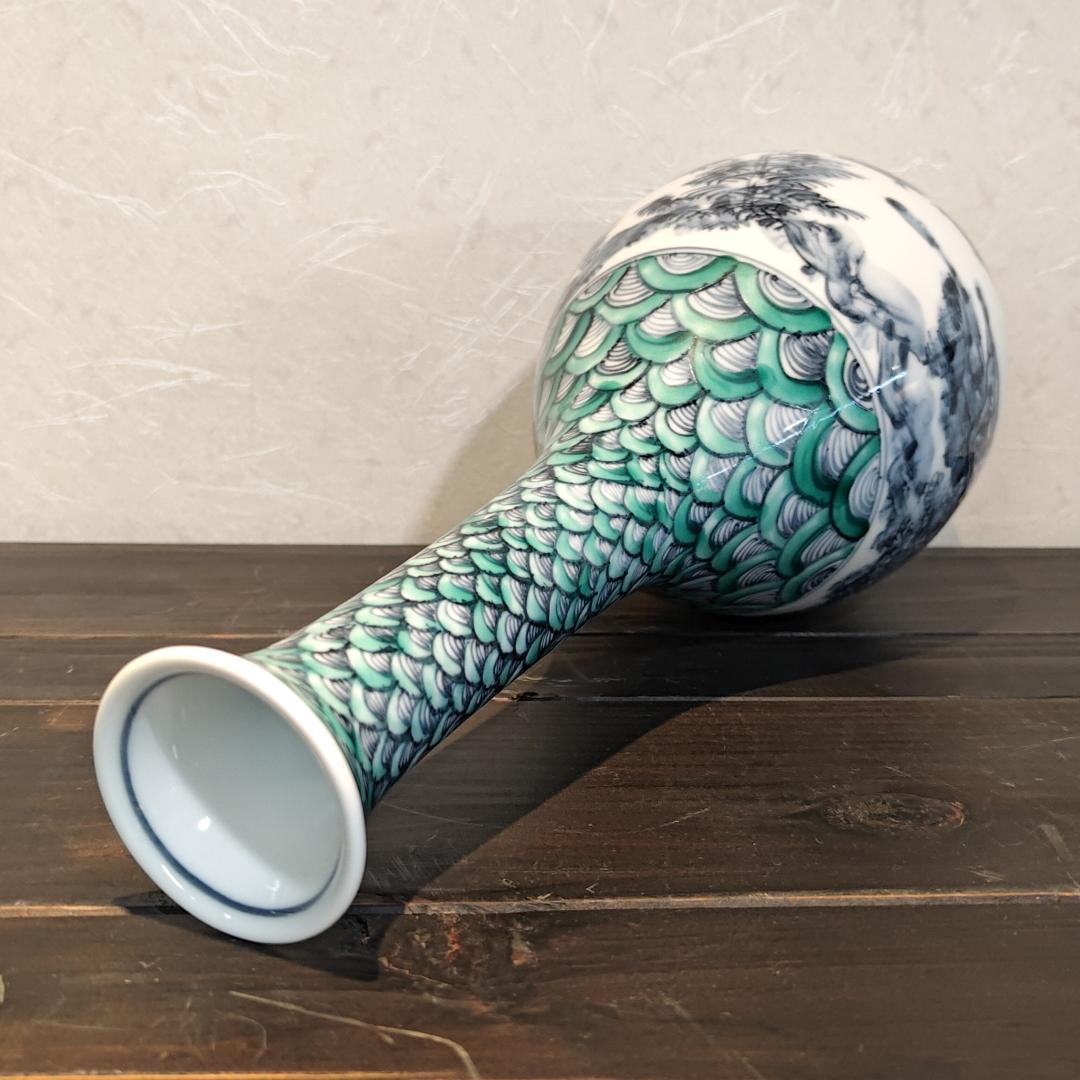 【新品・未使用】花瓶　青海波山水花生　京都　清水焼　花入