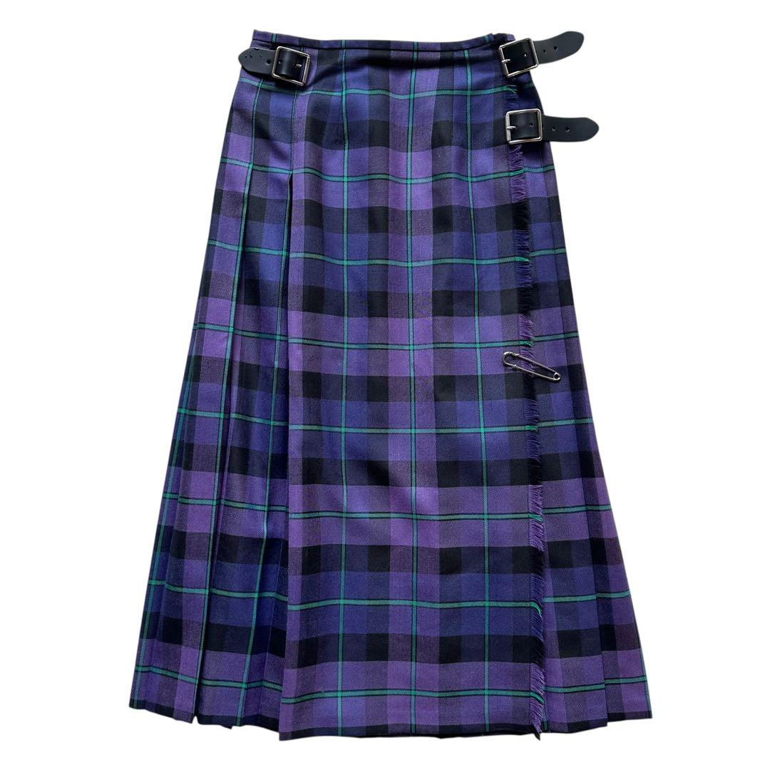 オニールオブダブリン タータンチェック柄 ラップ ロングスカート プリーツ 紫