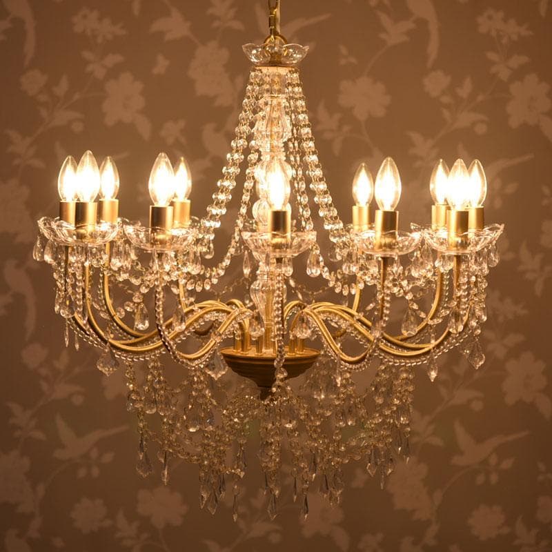 【LED付・簡単取付】12灯ゴールドカラーシャンデリア