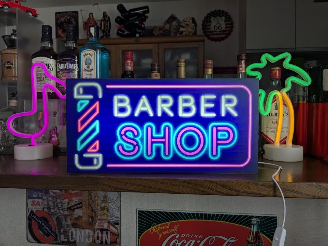 【Lサイズ】バーバー 理容室 ヘアーサロン 照明 看板 置物 雑貨 ライトBOX