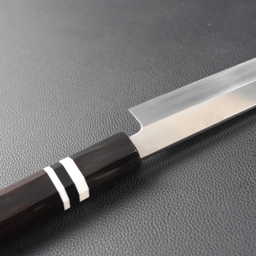 10900左利き用切付包丁 尺 刺身包丁 刃は究極の切れ味黒檀水牛白三本巻八角柄