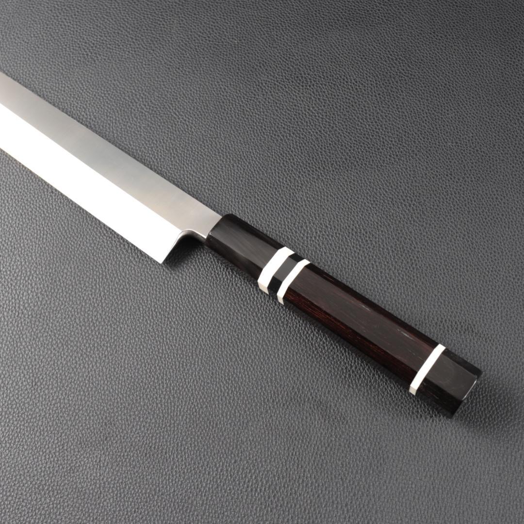 10900左利き用切付包丁 尺 刺身包丁 刃は究極の切れ味黒檀水牛白三本巻八角柄