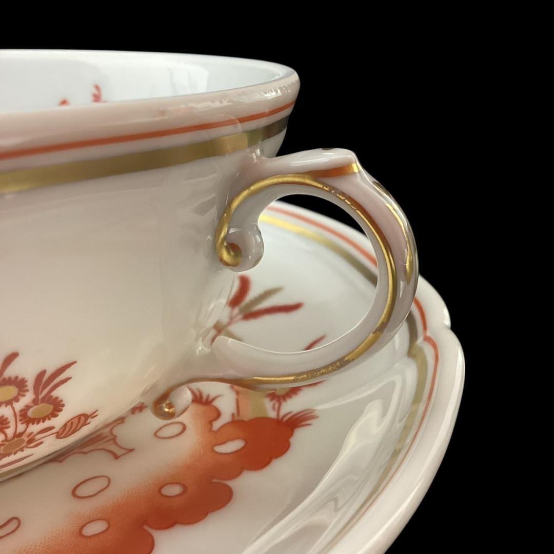 【希少】リチャードジノリ レッドコック スープカップ＆ソーサー ダブルハンドル①