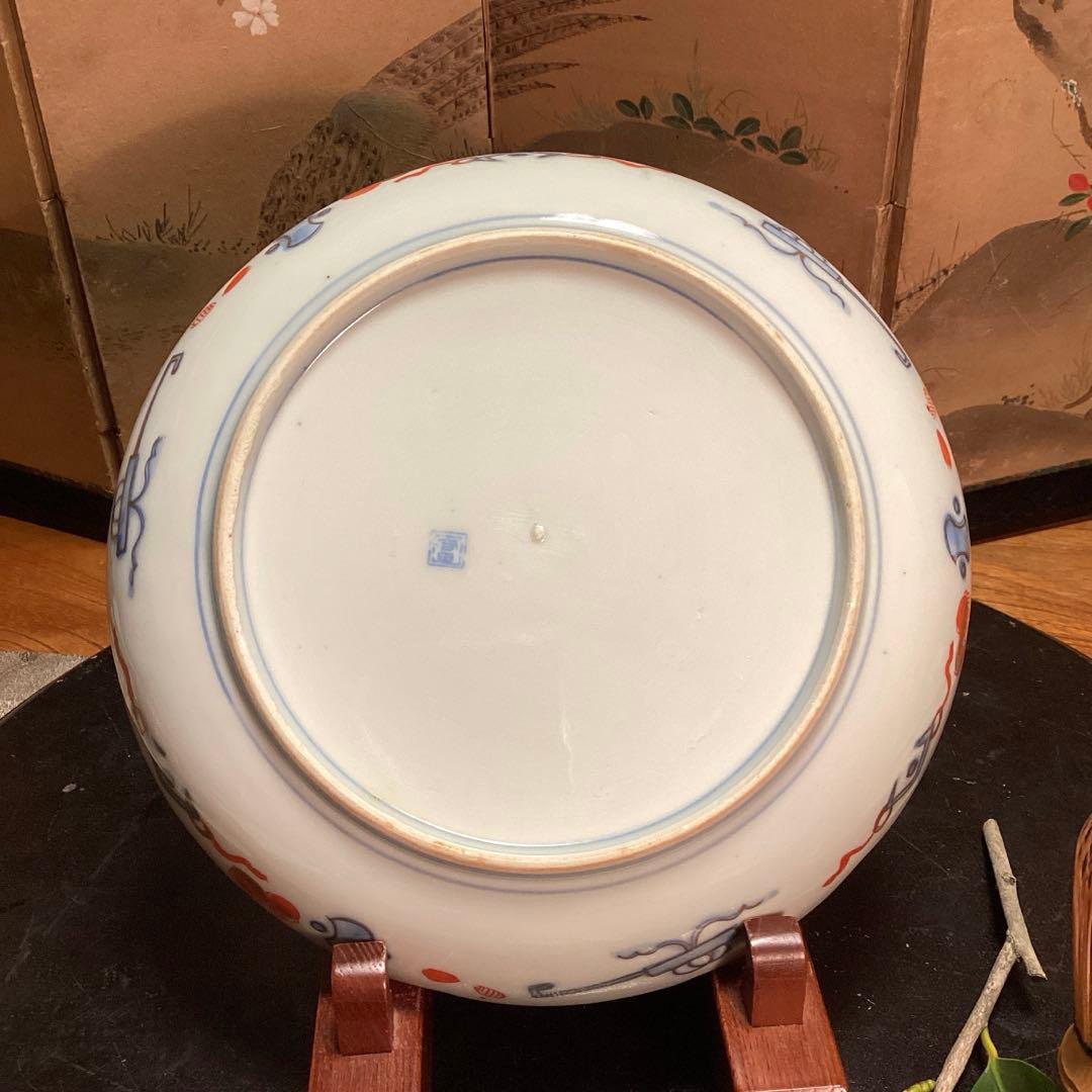 A919 古伊万里　金襴手　見込桃　赤絵　金花唐草　綾花型　7寸　５枚