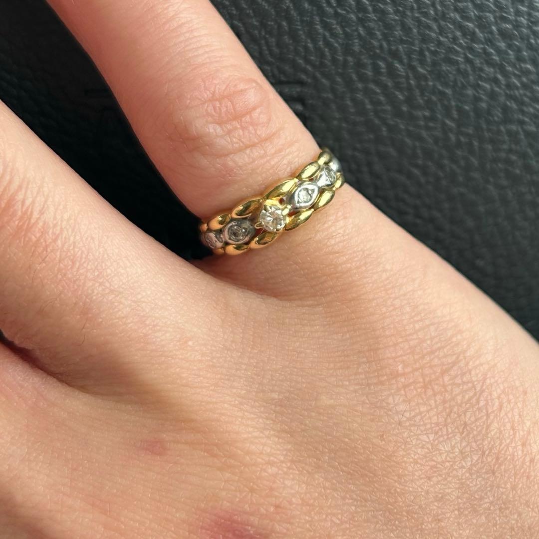 18k Pt900 ピンキーリング　7号〜7.5号程度　0.15ctダイヤモンド