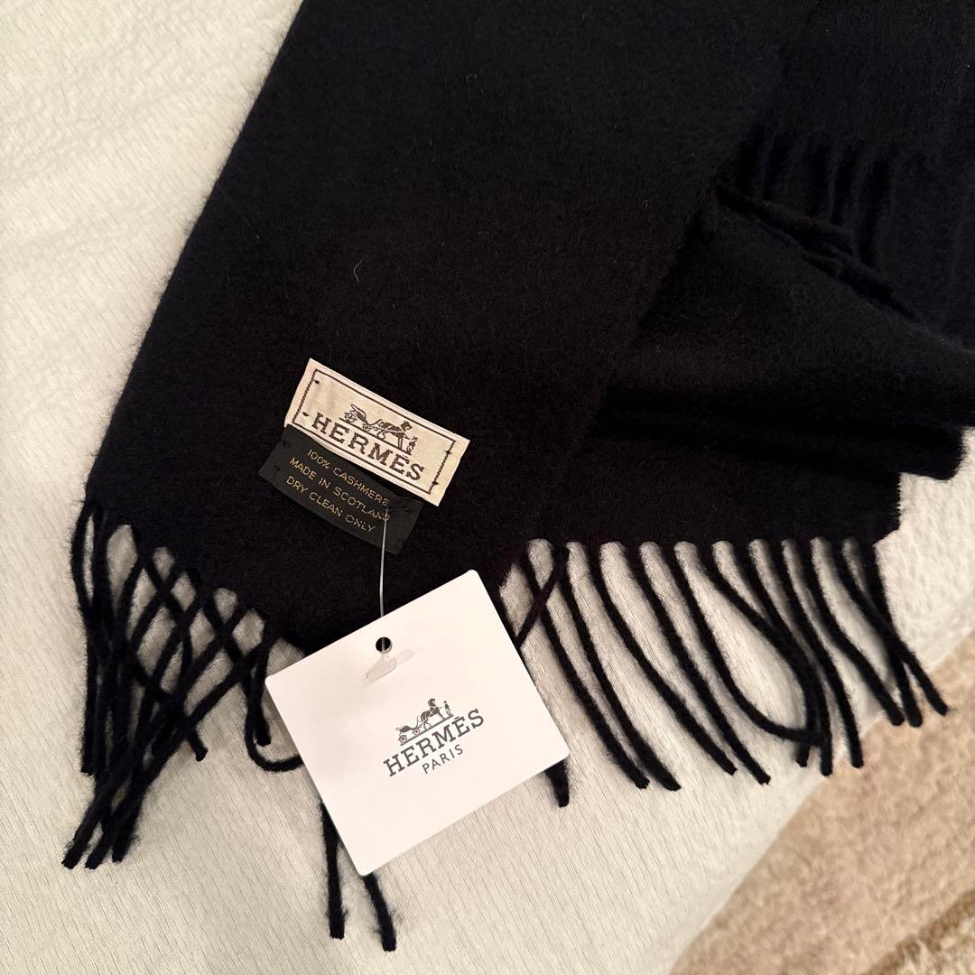 HERMES ブラック ウール マフラー