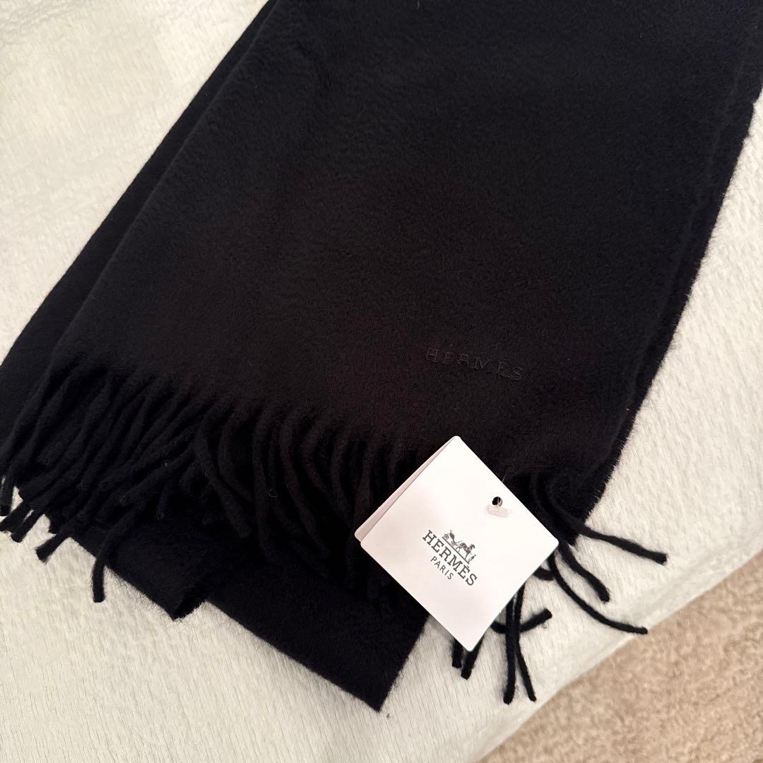 HERMES ブラック ウール マフラー
