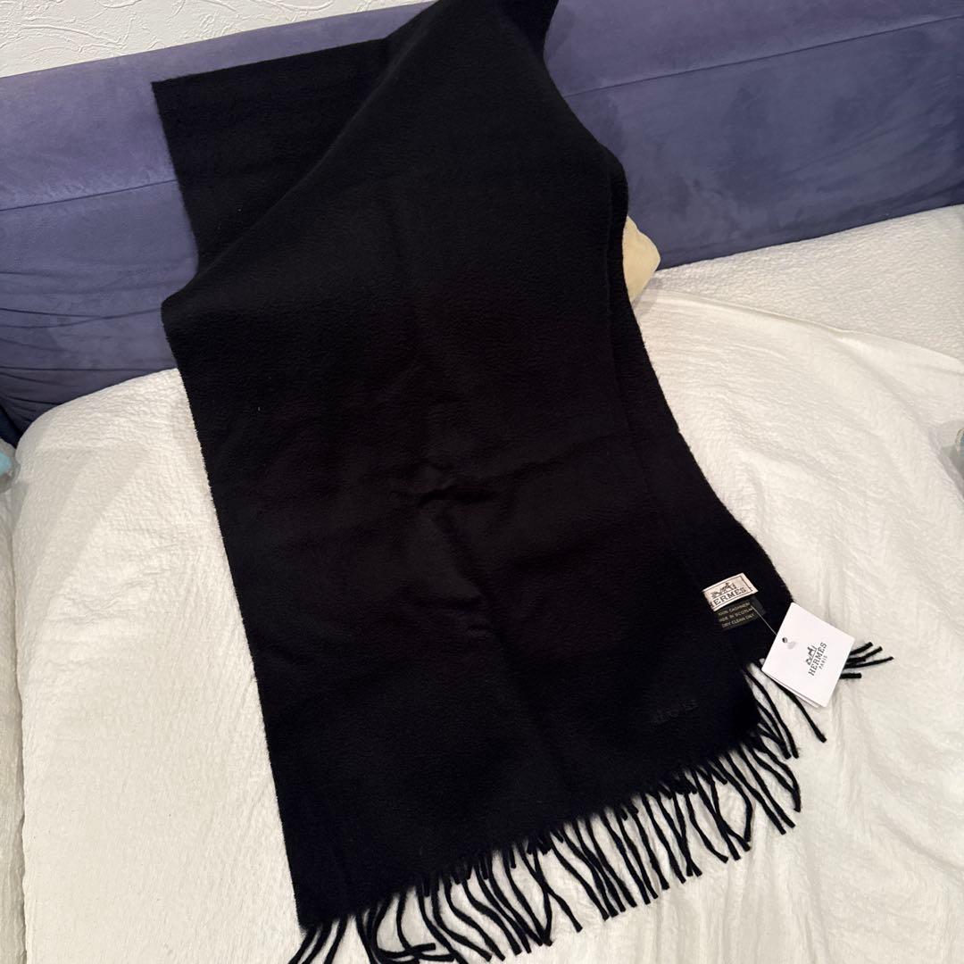 HERMES ブラック ウール マフラー