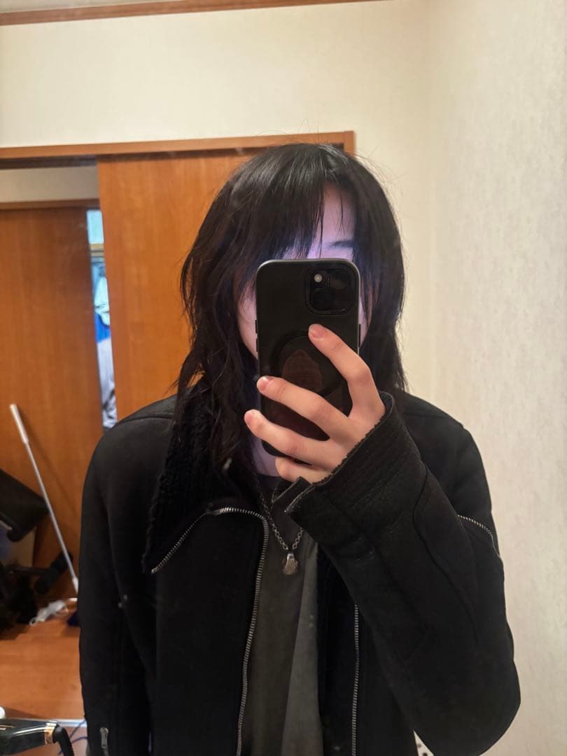 リックオウエンス ブラックラムスキン シャーリングジャケット　ブラック　黒