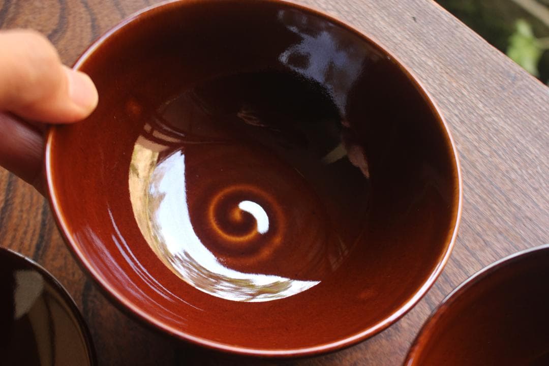 デッドストック！深みある飴釉の美しい大樋長左衛門作の夫婦碗（検大樋焼お茶碗