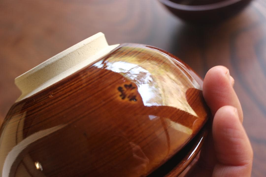 デッドストック！深みある飴釉の美しい大樋長左衛門作の夫婦碗（検大樋焼お茶碗