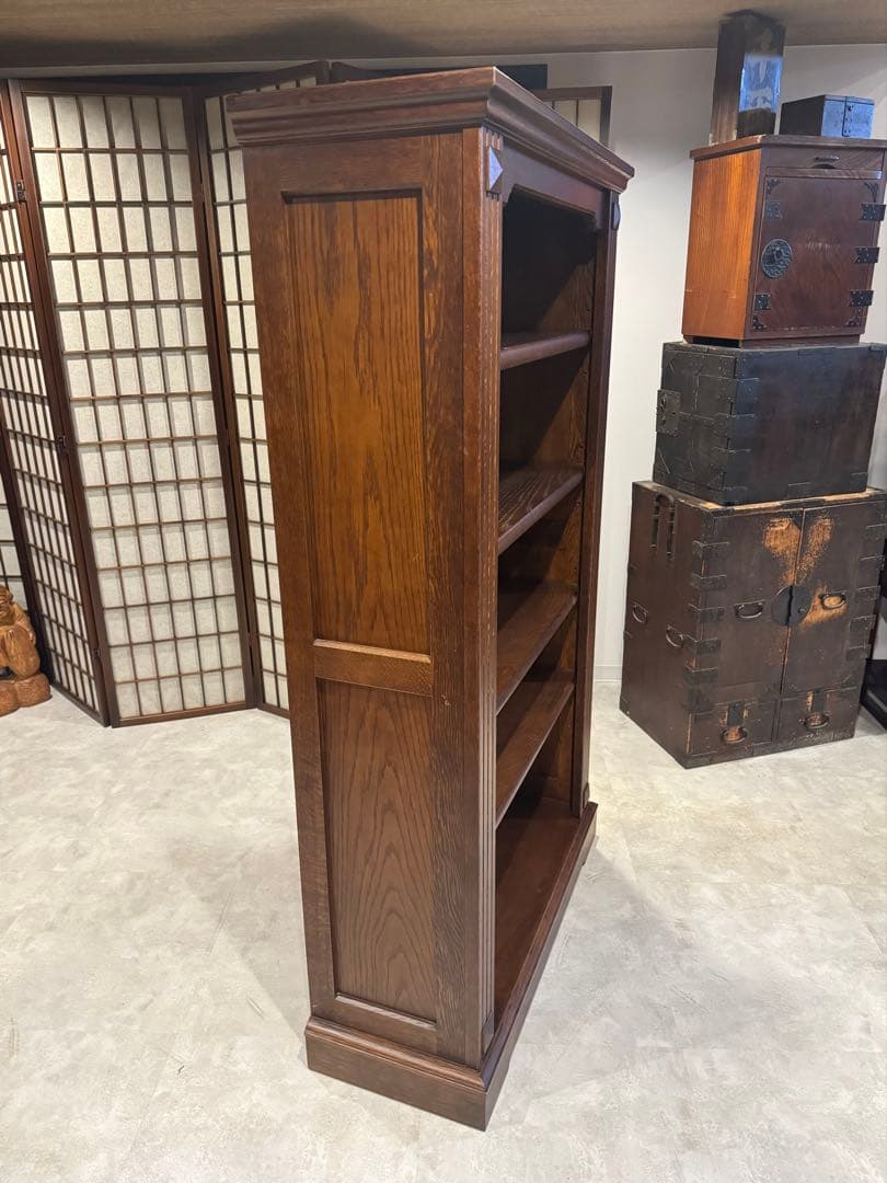 上質な重厚感☆国産旭川家具 EZO 飾り棚 本棚 ナラ材 高さ150cm