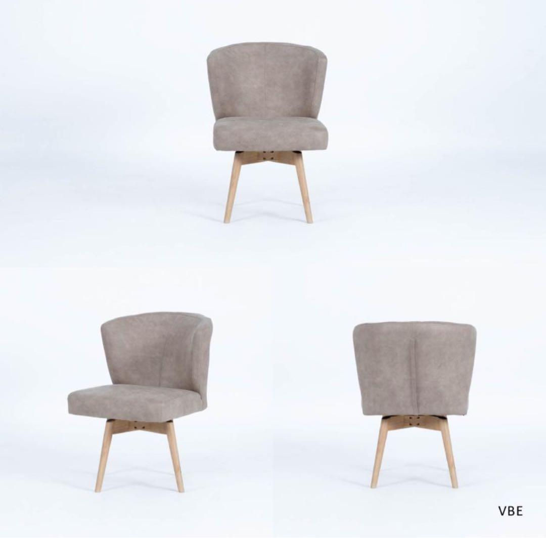 360°回転式ダイニングチェア1脚　レザー調ファブリックWH/VBE