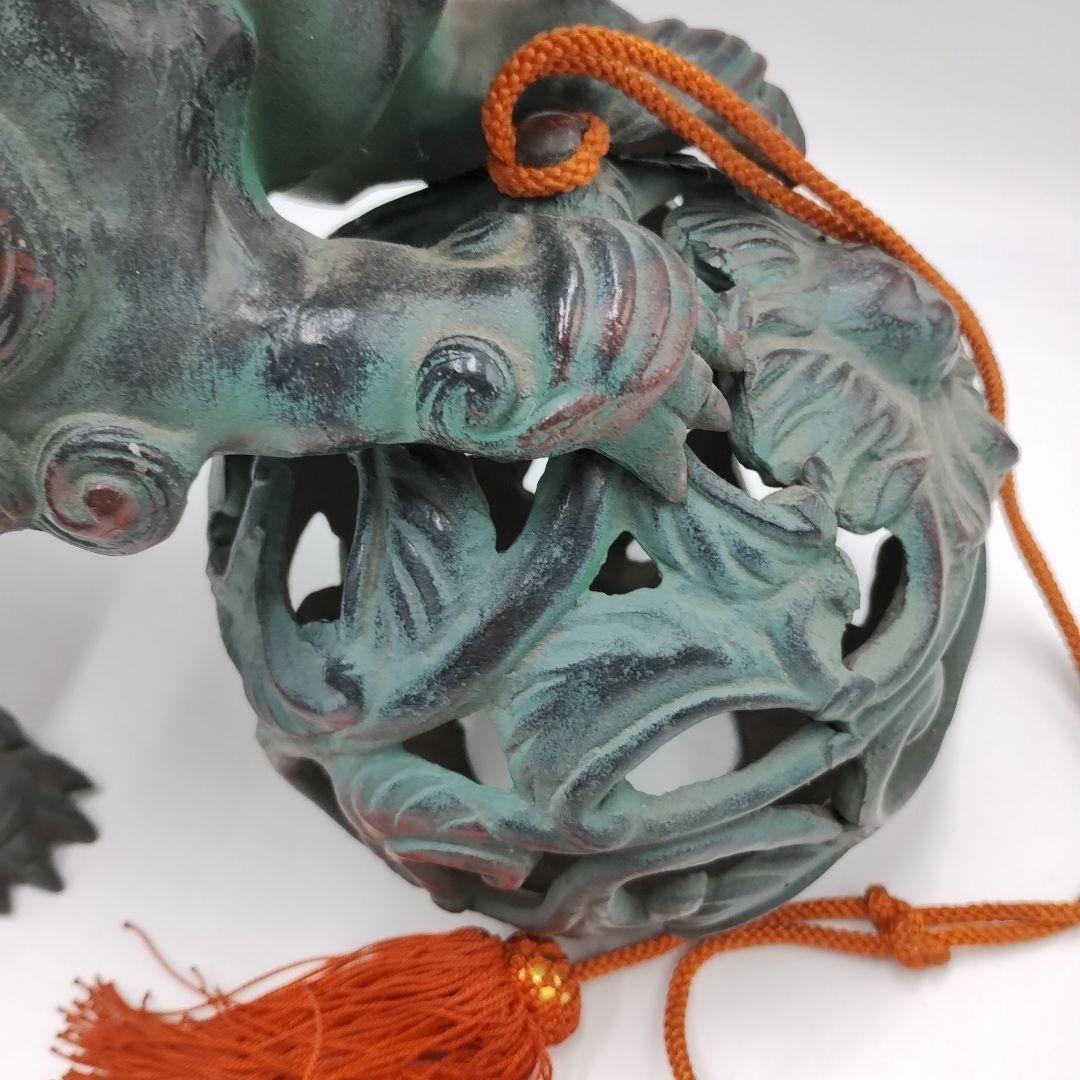 w 鉄製 玉獅子 オブジェ 置物 縁起物 魔除け 開運 玉乗り獅子