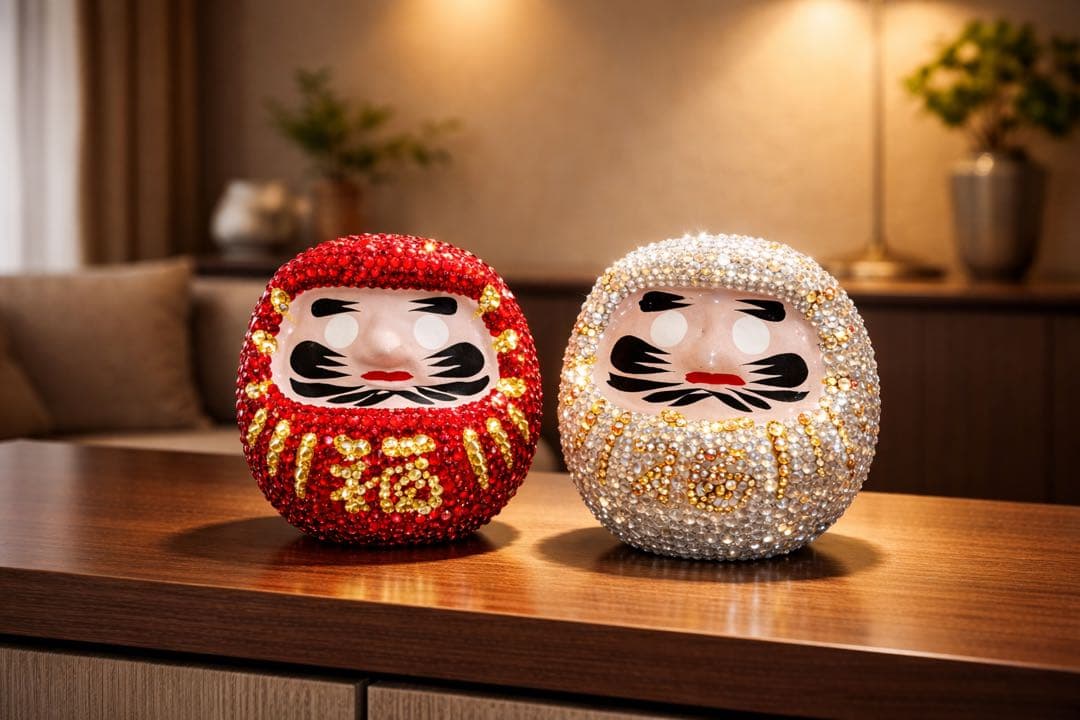 ガラスストーン 紅白だるま 赤白セット