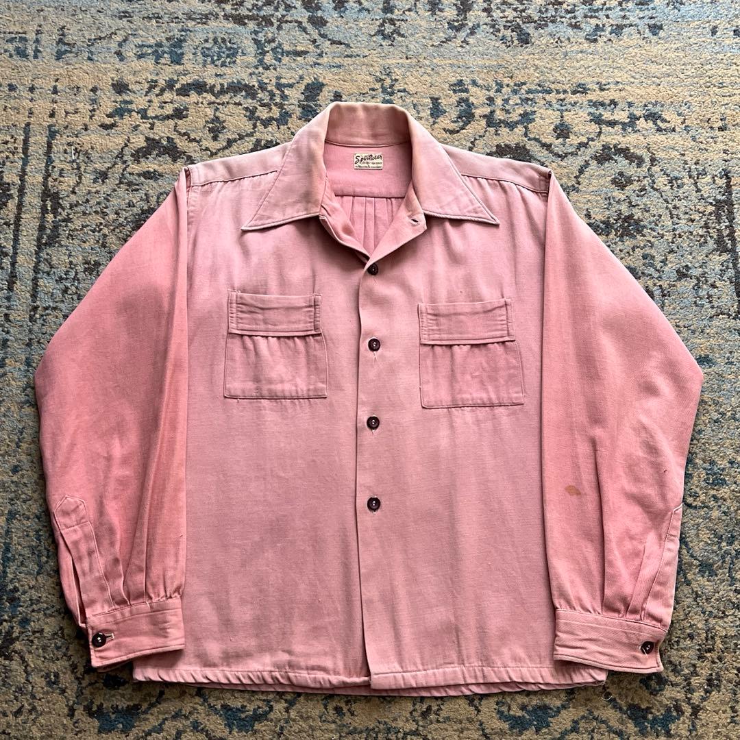 40s コットン ギャバジン シャツ ボックス ピンク サンフェード 検 50s