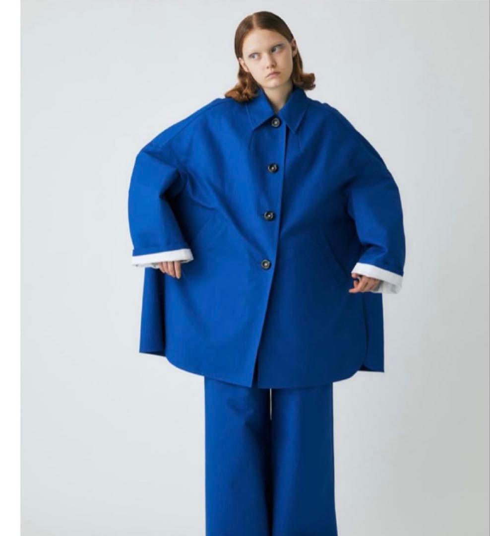 エンフォルド　enfold ステンカラーボックスコート　トレンチコート　青