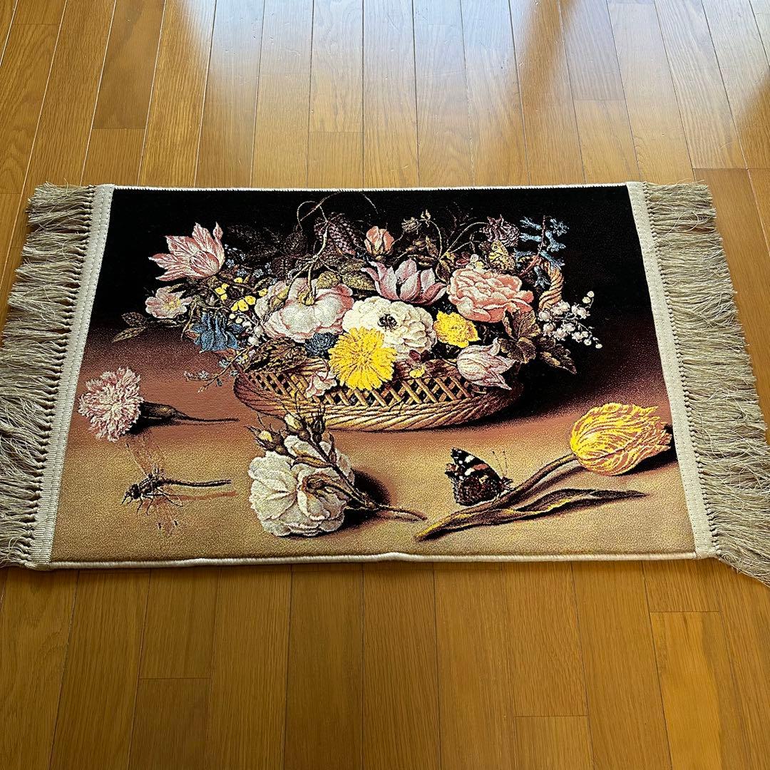 【新品未使用】絵画風絨毯　カーペット　玄関用　花　玄関　廊下　絵画　イラン
