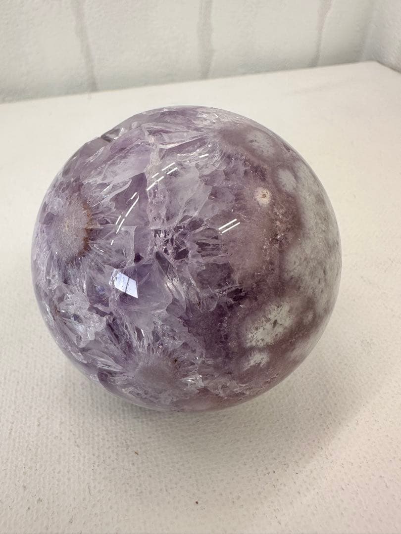 アメジスト　フラワーアゲート　スフィア　虹　キラキラ　丸玉　天然石