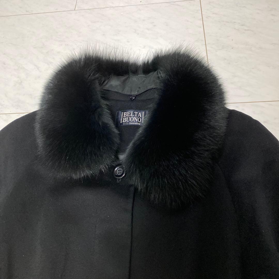 定価9万円 ベルタボーノ カシミヤ100% ロングコート　　フォックスファー　黒