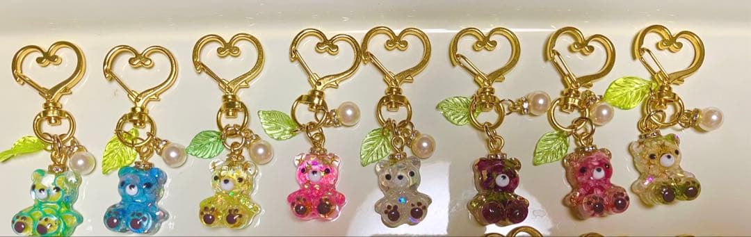 お花のクマちゃんキーホルダー＆雫チャーム♪