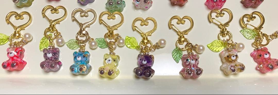 お花のクマちゃんキーホルダー＆雫チャーム♪