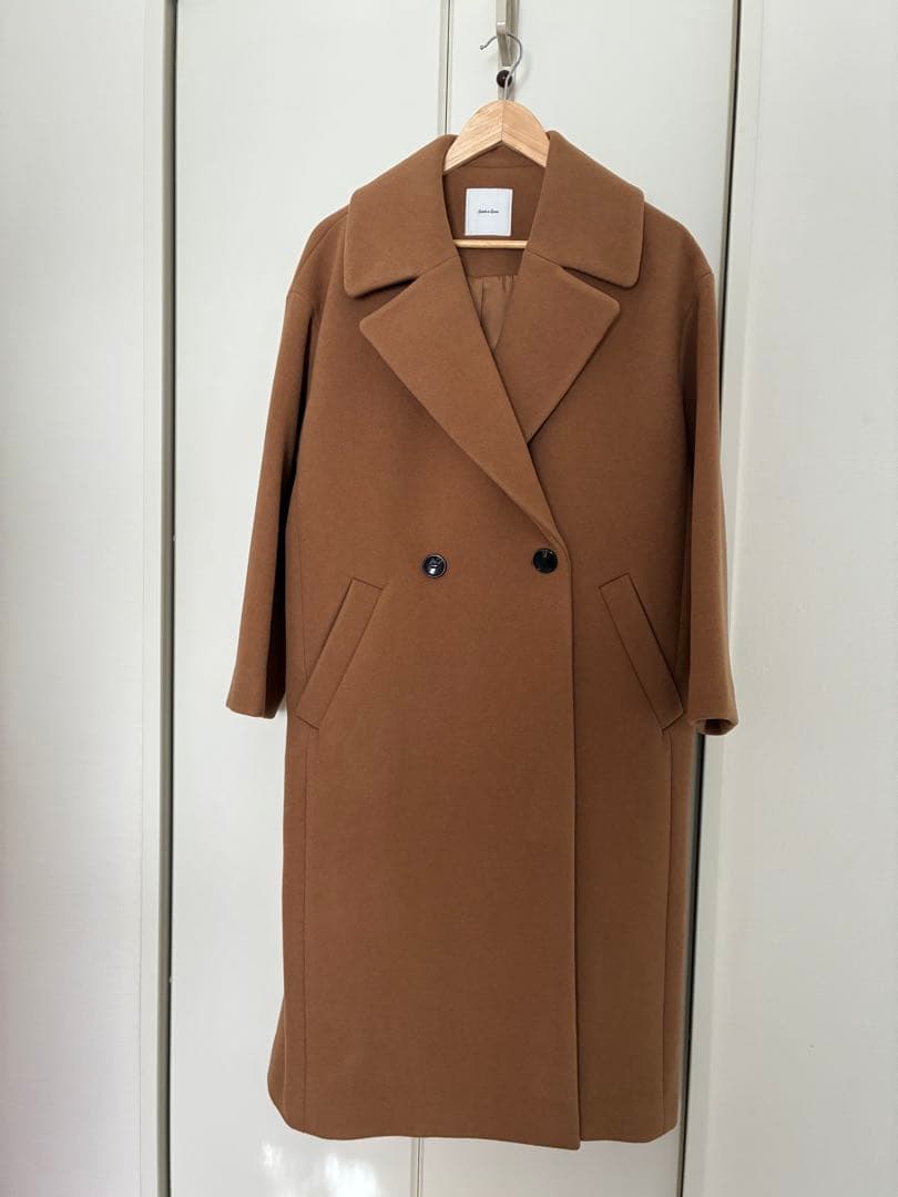 ブラウン ダブルブレスト ロングコート