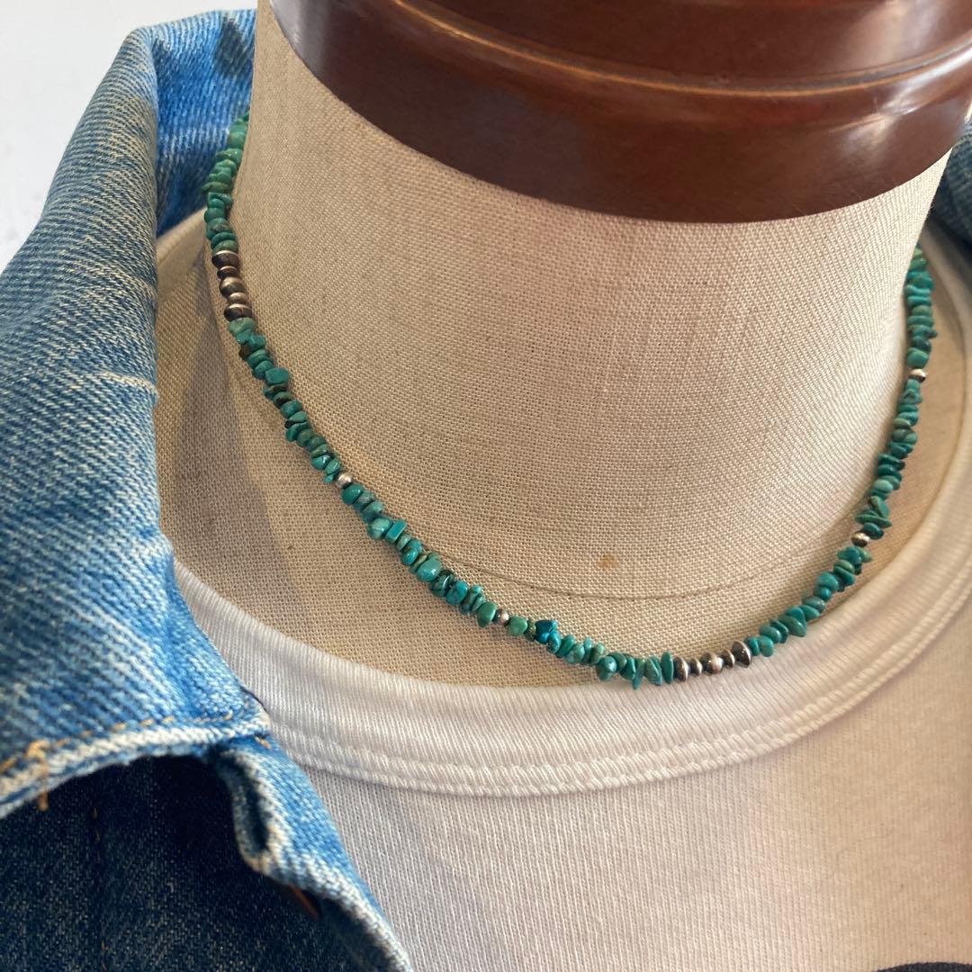 N3 小粒天然ターコイズとSV925製ナバホパールのデザインネックレス　42㎝