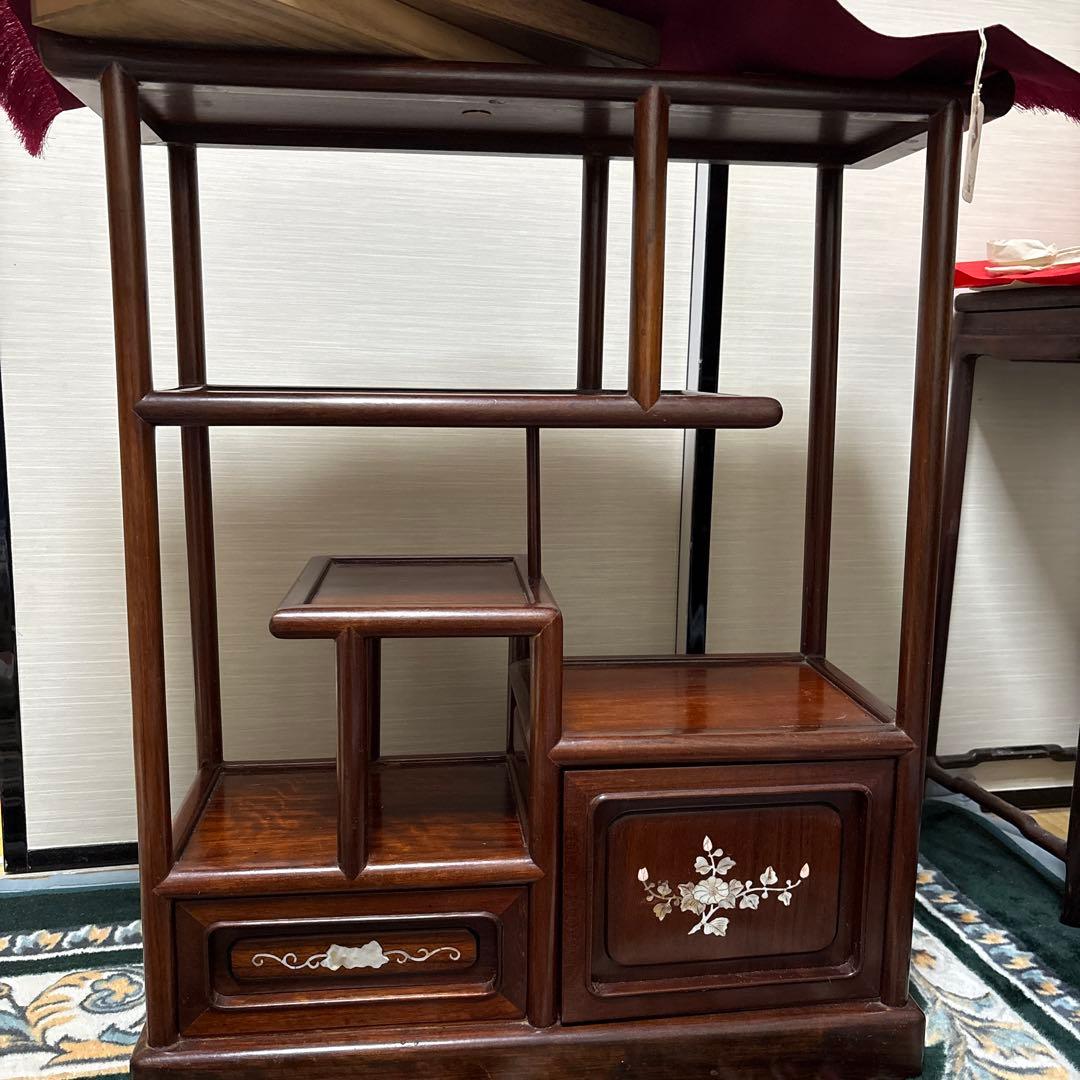 高級家具❣️花梨　木製飾り棚 引き出し付き