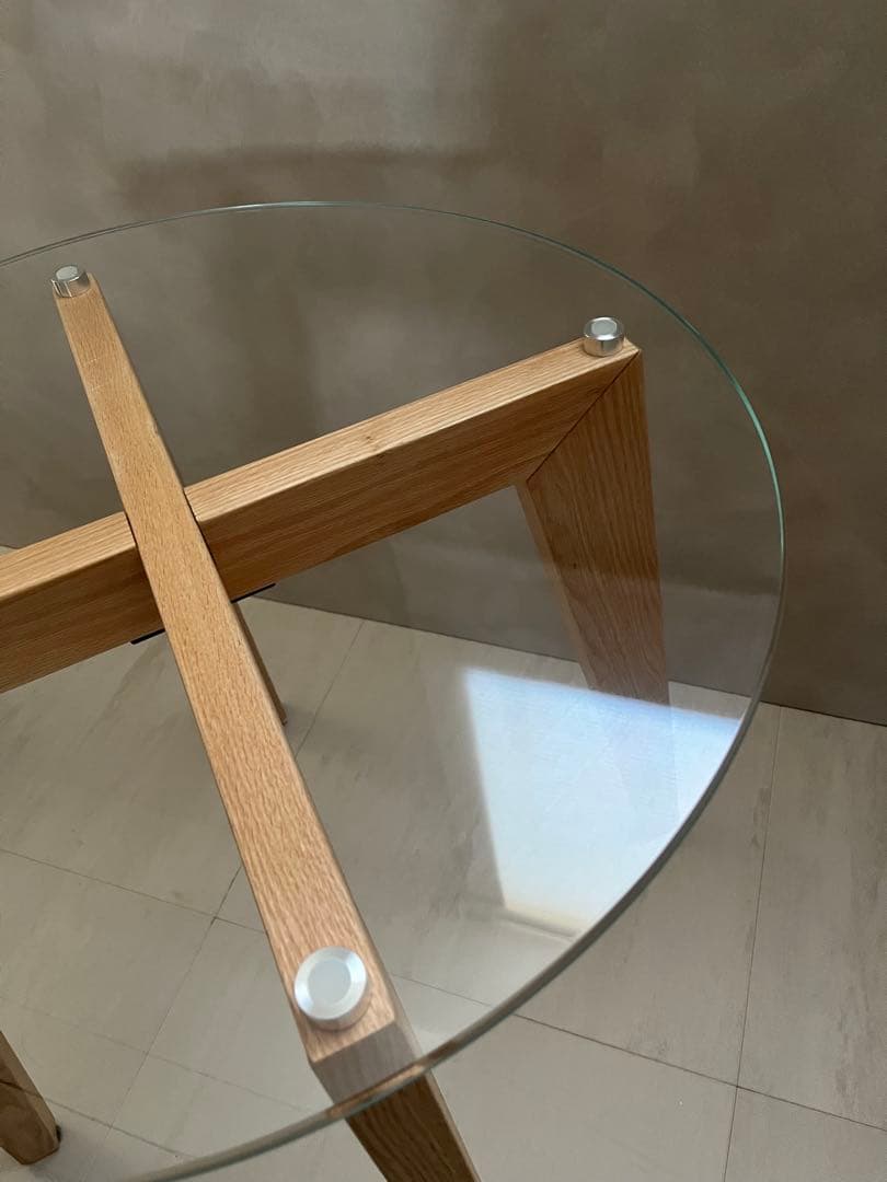 カナデモノ65cmTHECAFETABLEガラス × Pin 木製脚オーク無垢材