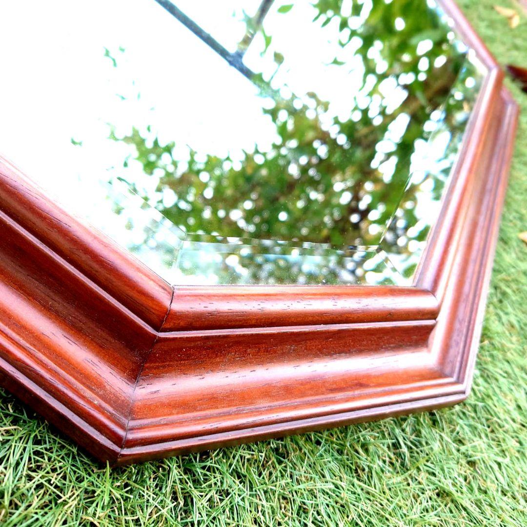 八角木枠ウォールミラー780✕560 イタリア製　ベベル鏡　ヴィンテージ物