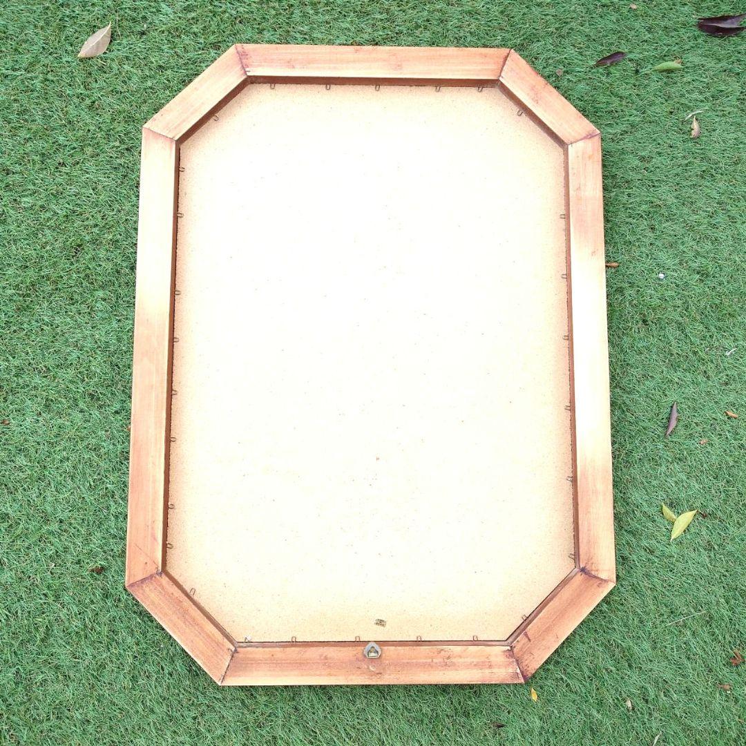 八角木枠ウォールミラー780✕560 イタリア製　ベベル鏡　ヴィンテージ物