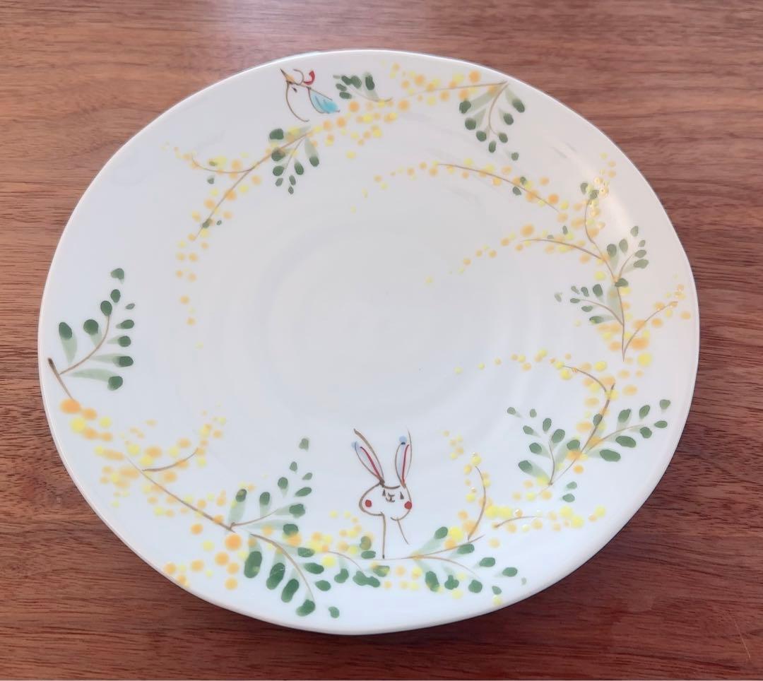 空萌工房のうさぎシリーズ　田口紀美子 うさぎとミモザ　大皿