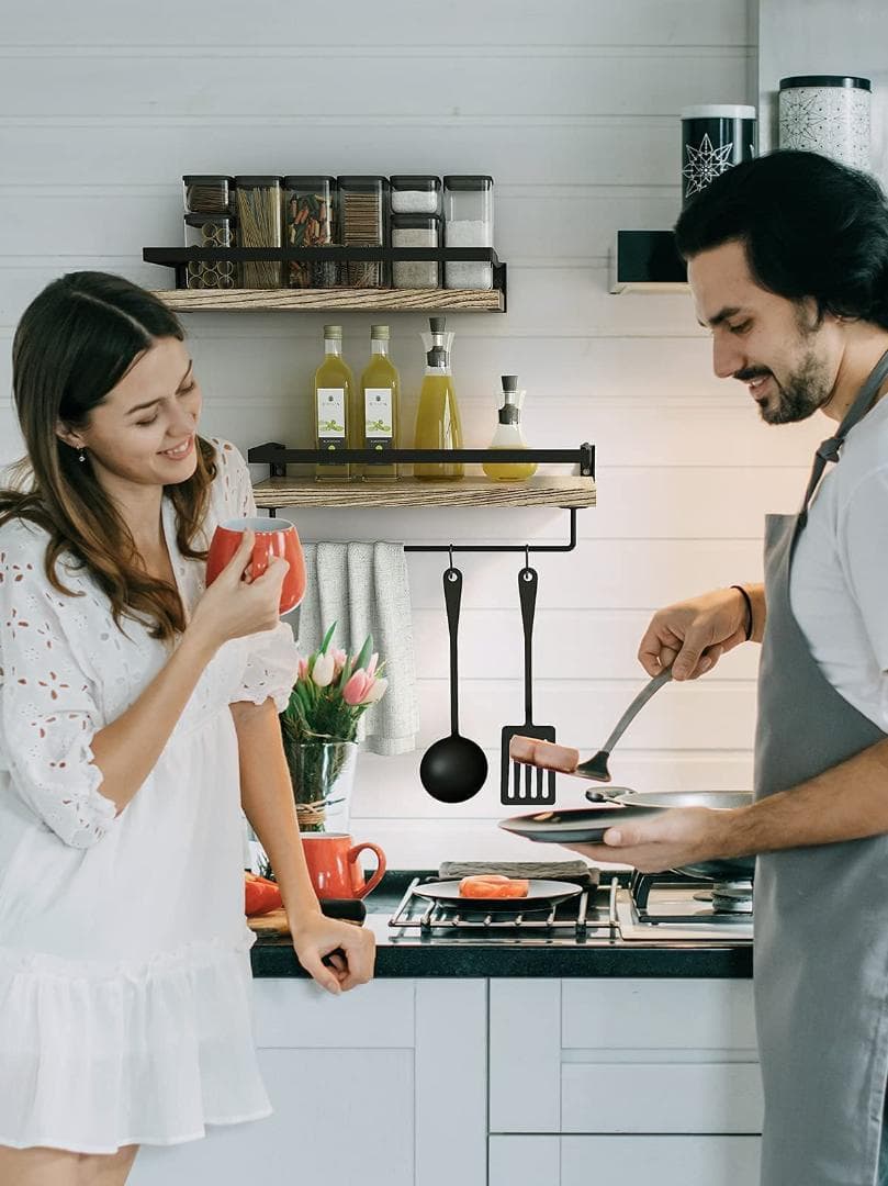 ウォールシェルフ 壁掛け棚 落下防止 2個セット 天然木